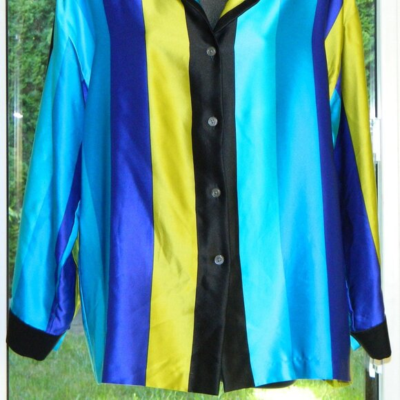 3 for/$30 Linda Allard Ellen Tracy Vintage Striped 100% Silk Blouse Size 12P - Picture 3 of 11